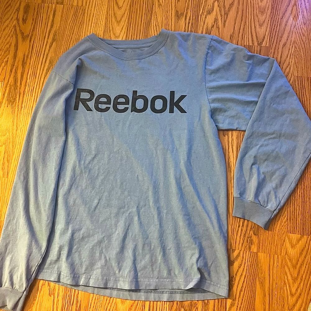 EUC Reebok Logoed Crewneck Long Sleeve Tee Men's M Blue Lightweight Y2K Shirt
